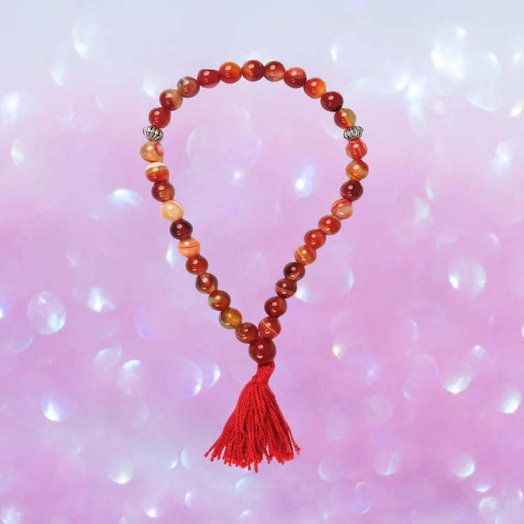 NATURAL CRYSTAL STONE RED HAKIK  TASBEEH PRAYER MALA
